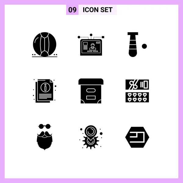 Solid Glyph Pack Universal Symbols Document Information Layout Info Game — Stock Vector