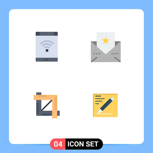 Set Commercial Flat Icons Pack Connection Crop Tool Phone Card — Archivo Imágenes Vectoriales