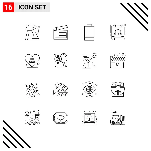 Universal Icon Symbols Group Modern Outlines Heart Property Clapper Construction — Stockový vektor