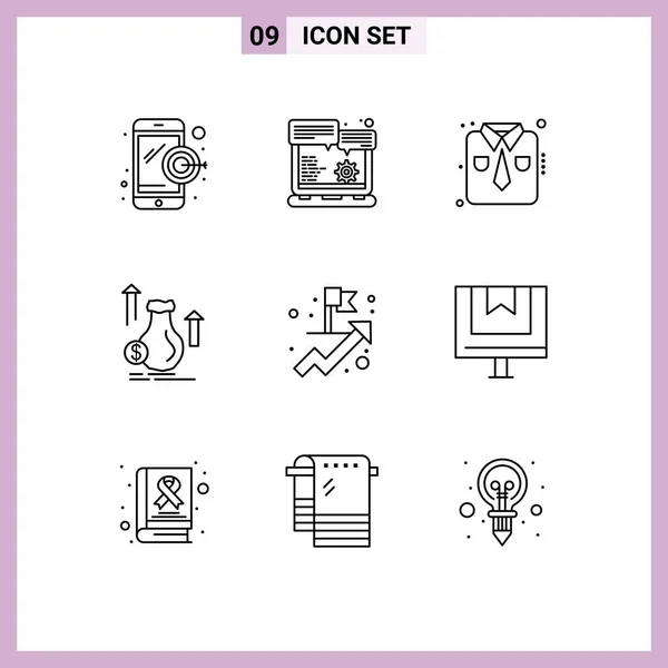 Mobile Interface Outline Set Pictograms Business Stock Fashion Growth Bag — Stock Vector