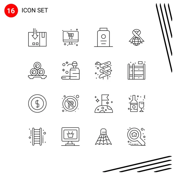 16個のモダンなUiアイコンのセットマッサージ グローバル モニター リボン ホワイト編集可能なベクトルデザイン要素のための記号 — ストックベクタ