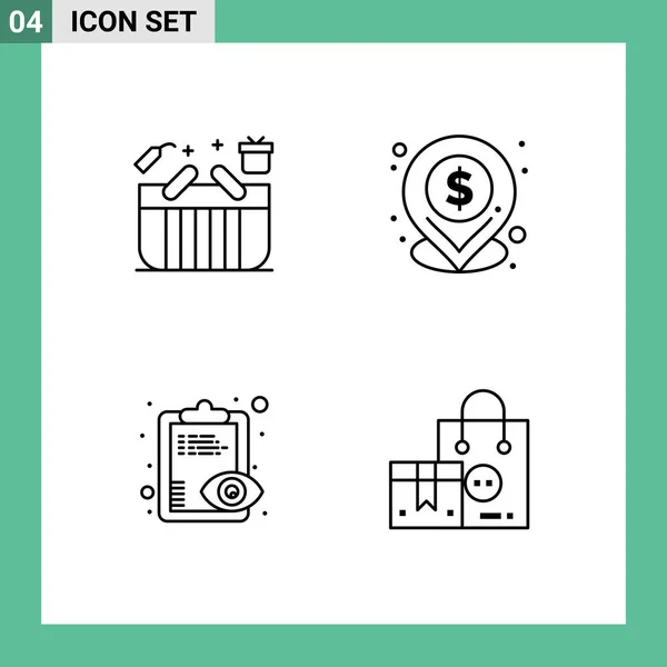 Set Modern Icons Sysymbols Signs Basket Overview Box Location Clipboard — Vector de stock