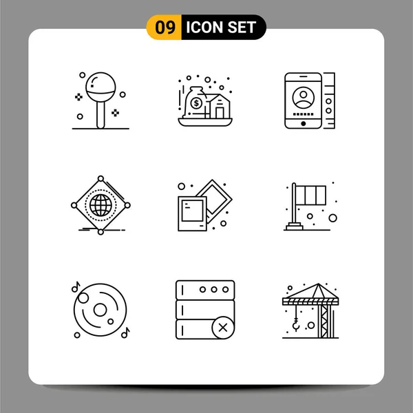 Pictogram Set Simple Outlines Global Things Care Internet Phone Editable — Stock Vector