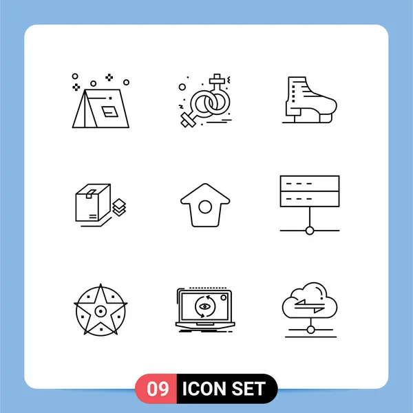 Universal Icon Symbols Group Modern Outlines Birdhouse Packing Boot Surprize — Stock Vector