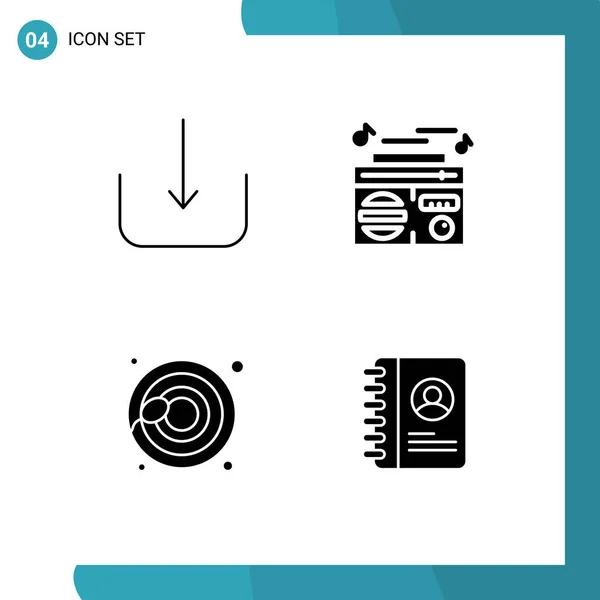 ユーザーインターフェイス4のパックダウンロード ラジオ オーディオ 連絡先の基本的な固体グリフ編集可能なベクトルデザイン要素 — ストックベクタ