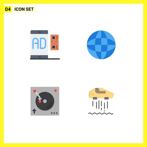 Grupo Flat Icons Sinais Símbolos Para Anúncio Mixagem Mensagem Globo — Vetor de Stock