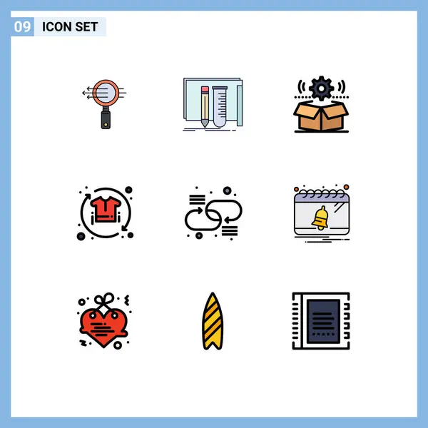 パックの9創造的なFilledlineフラット色のシャツ プロモーション ツール ギア編集可能なベクトルデザイン要素 — ストックベクタ