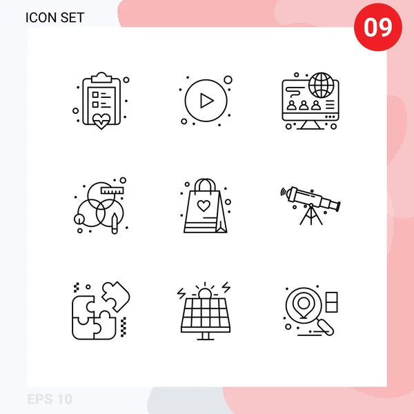 Set Modern Icons Sysymbols Signs Bag Hobbies Online Shopping Rgb — Archivo Imágenes Vectoriales