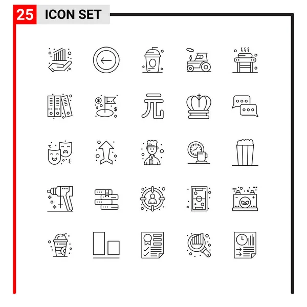 25通用线路标志床 交通工具 拖拉机 可编辑向量设计元素的符号 — 图库矢量图片