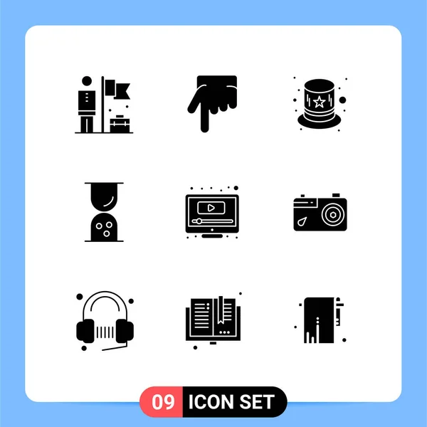 Pack Creative Solid Glyphs Youtube Play Costume Computer Outline Editable — Stock Vector