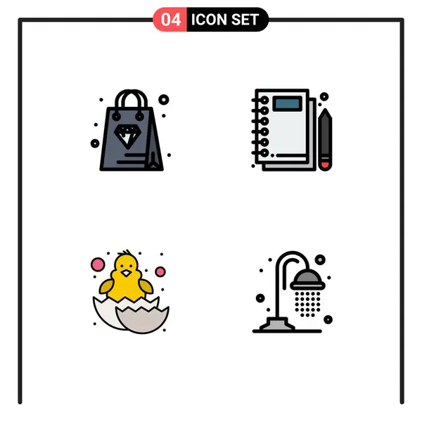 Set Modern Icons Sysymbols Signs Shopping Chicken Jotter Stationery Happy — Archivo Imágenes Vectoriales