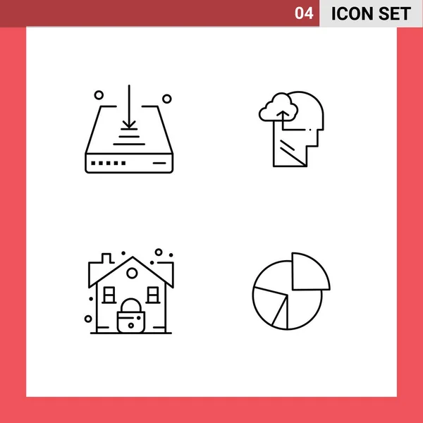 Conjunto Icones Modernos Símbolos Sinais Para Seta Bloqueio Salvar Mente — Vetor de Stock
