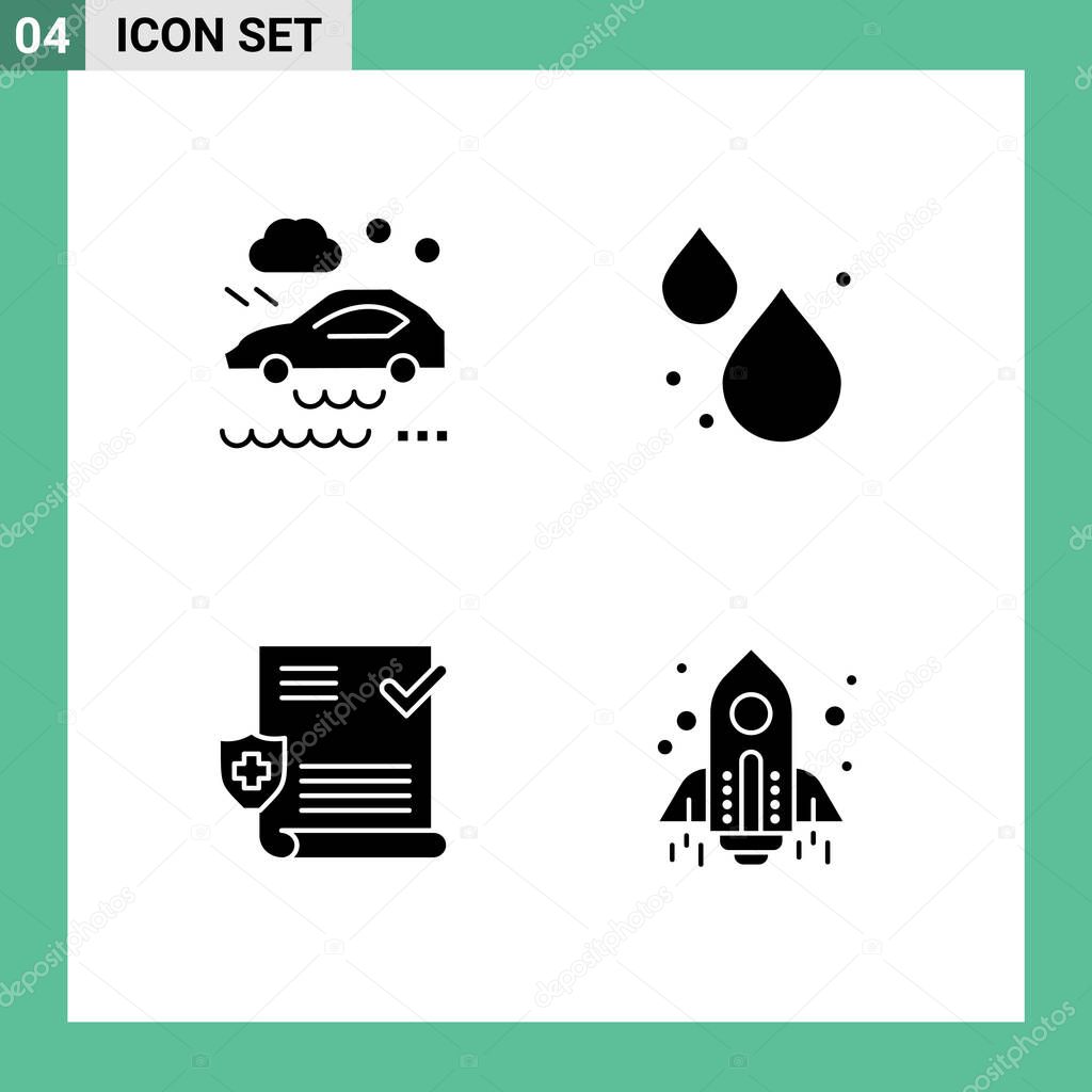 Stock Vector Icon Pack of 4 Line Signs and Symbols for bad weather condition, file, wet road, spring, rocket Editable Vector Design Elements