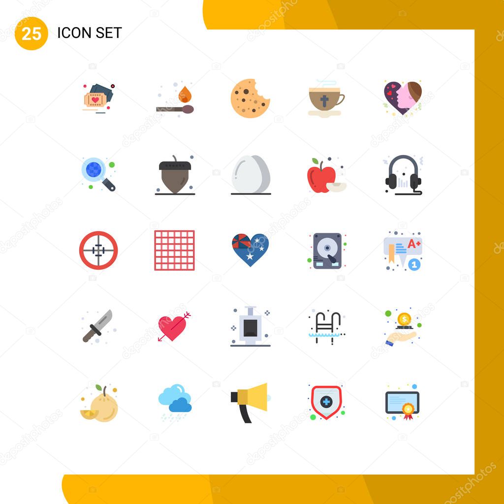 Pictogram Set of 25 Simple Flat Colors of hearts, emotion, sausage, emojis, easter Editable Vector Design Elements