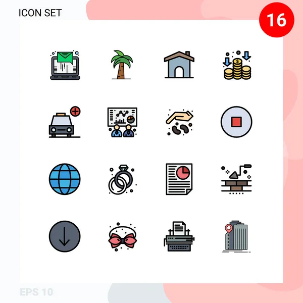 Set Modern Icons Sysymbols Signs Money Finance Palm Tree House — Vector de stock