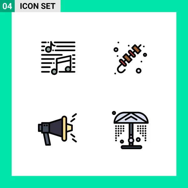 ユニバーサルアイコンシンボル4つの現代的なファイルラインのグループ音楽 Bbqのフラット色 Seo編集可能なベクトルデザイン要素 — ストックベクタ