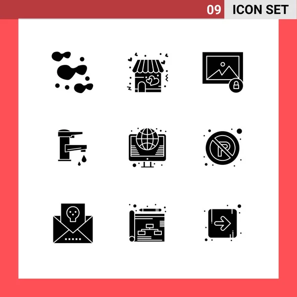 Stock Vector Icon Pack Line Signs Symbols Hosting Drop Lock — Stock Vector