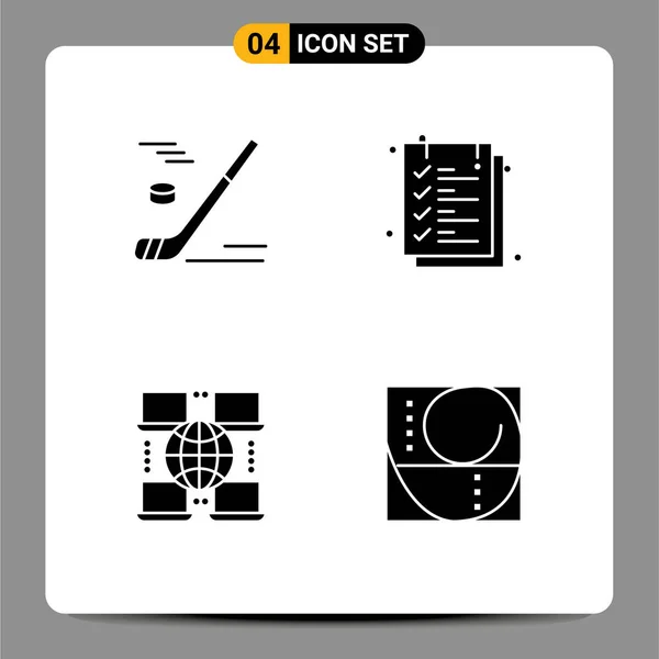 Mobile Interface Solid Glyph Set Pictograms Hockey Internet Snow Sheet — 스톡 벡터