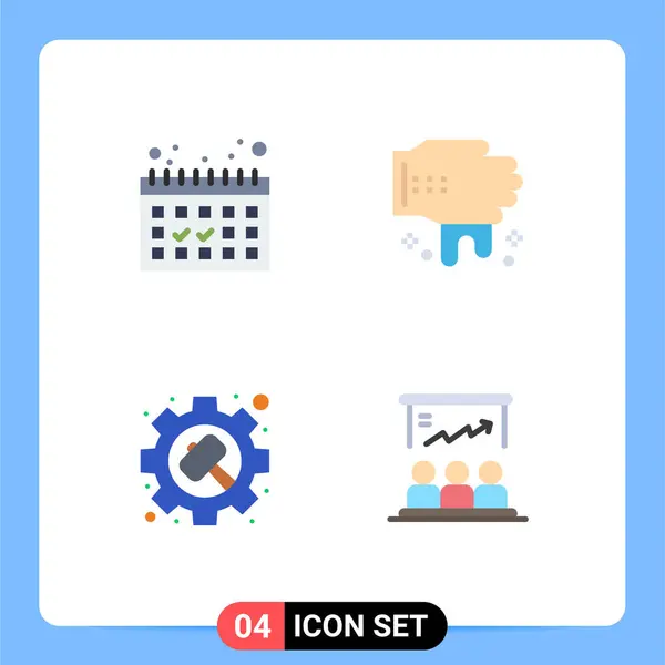 Mobile Interface Flat Icon Set Pictograms Calendar Settings Hand Gear — Stockový vektor