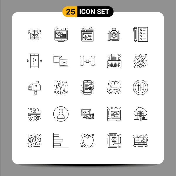 25個のモダンなUiアイコンのセット開発 ビジネス パネル ローン ドル編集可能なベクトルデザイン要素のための記号 — ストックベクタ