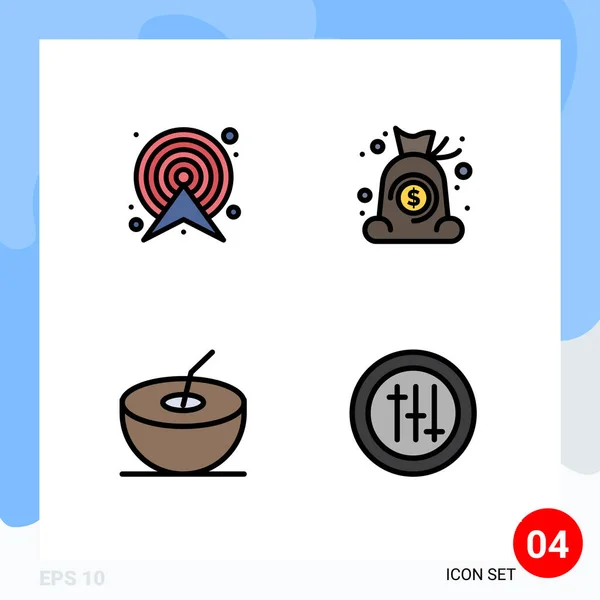 Conjunto Icones Modernos Símbolos Sinais Para Seta Coco Mapa Dinheiro —  Vetores de Stock