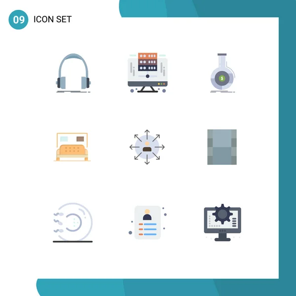 Mobile Interface Flat Color Set Pictogrammes Service Lit Serveur Hôtel — Image vectorielle