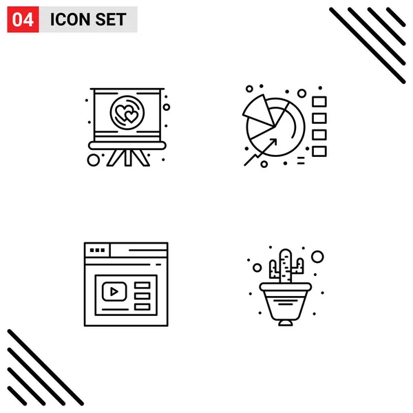 Stock Vector Icon Pack Mit Zeilenzeichen Und Symbolen Für Herz — Stockvektor