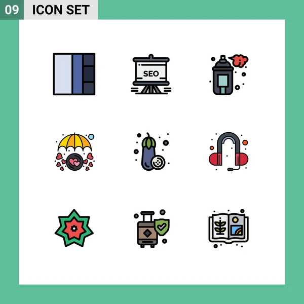 Set Modern Ikonok Szimbólumok Jelek Élelmiszer Esernyő Művészet Védelem Szerelem — Stock Vector