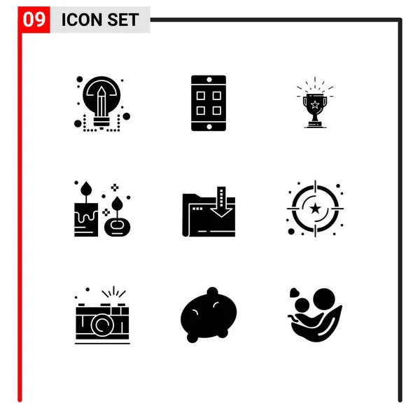 Set Modern Icons Sysymbols Signs Candle Aroma Candle Achievement Aroma — Vector de stock