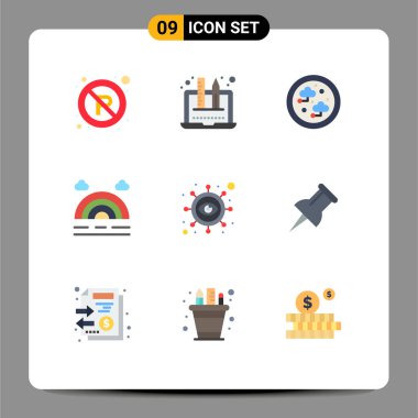 9 Kullanıcı Arayüzü Modern İşaretler ve Pazarlama Sembolleri Düz Renk Paketi, iş, bağlantı, hava durumu, öngörülebilir Vektör Tasarım Elemanları