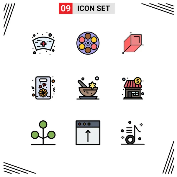 Set Modern Icons Sysymbols Signs Mortar Aromatic Box Present Gift — Archivo Imágenes Vectoriales