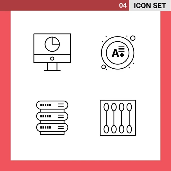 Editable Vector Line Pack Simple Filledline Flat Colors Computer Data — Stock Vector