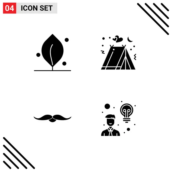 生態学 キャンプ テント 男性のためのグリッド上の4つのベクトルソリッドグリフのセット編集可能なベクトルデザイン要素 — ストックベクタ