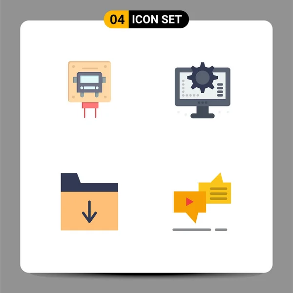 Mobile Interface Flat Icon Set Pictograms Bus Folder Public Process — 스톡 벡터