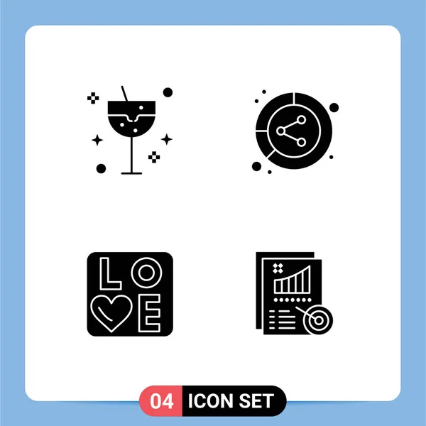 Piktogram Set Jednoduché Solid Glyfy Karnevalu Znamení Party Data Srdce — Stockový vektor