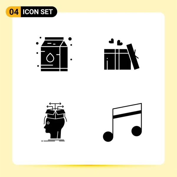 Mobile Interface Solid Gyph Set Pictograms Canned Head Gift Wedding — Vector de stock