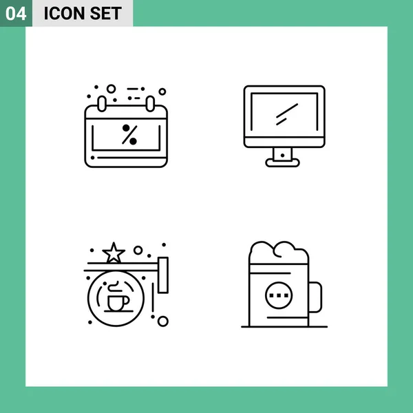 Vector Stock Icon Pack Líneas Signos Símbolos Para Negro Tablero — Vector de stock