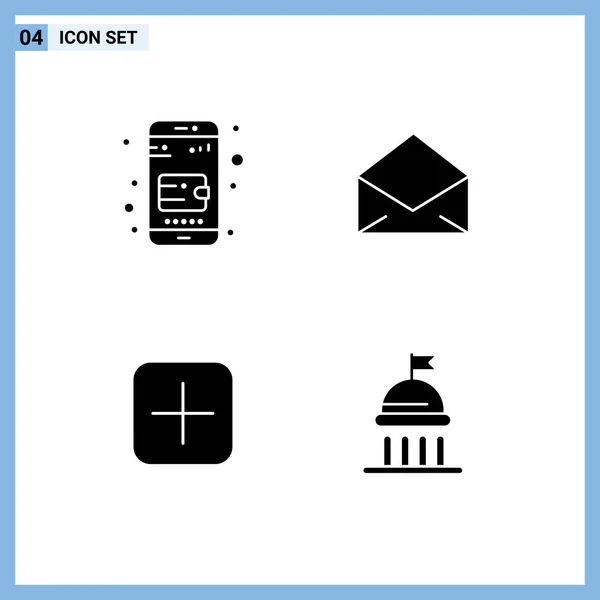 Set Vector Solid Glyphs Grid Mobile Wallet Sets Email Open — Vector de stock