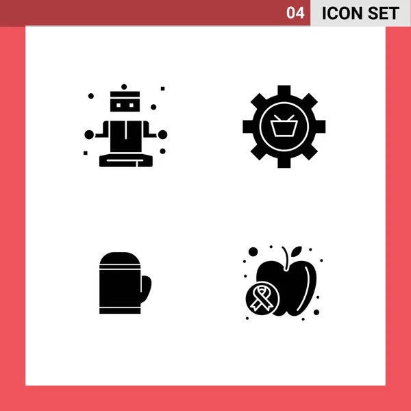 Universal Solid Glyphs Set Web Mobile Applications Meditation Glove Cart — Stock Vector