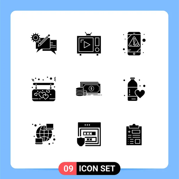 Set Vector Solid Glyphs Grid Love Board Set Affection Mobile — Stock Vector