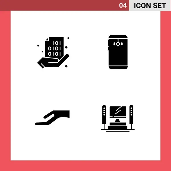 Modern Set Solid Glyphs Kód Hát Kéz Okostelefon Kéz Szerkeszthető — Stock Vector