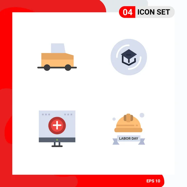 Flat Icon Concept Websites Mobile Apps Car Computer Education Learning — Vettoriale Stock