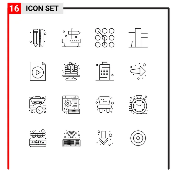Pictogram Set Simple Outlines Baking File Access Document Security Editable — 스톡 벡터
