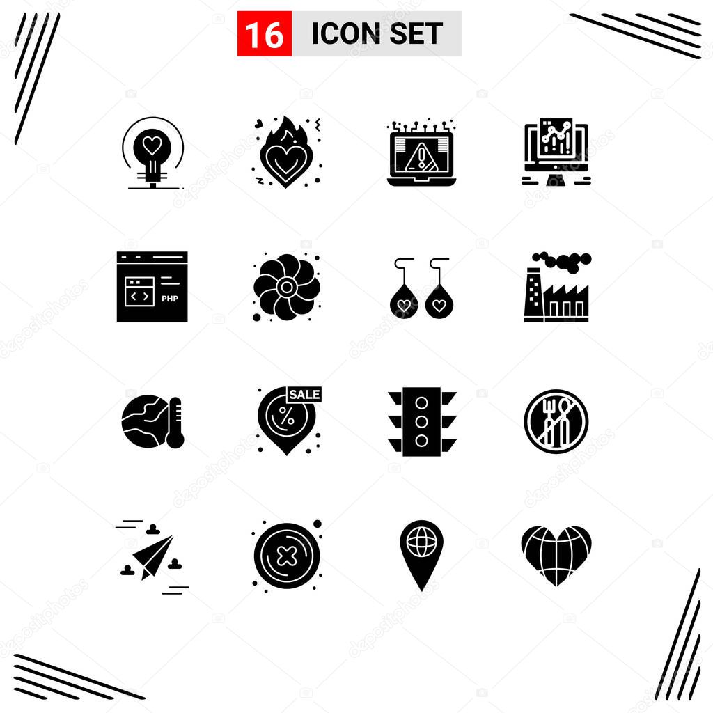 Mobile Interface Solid Glyph Set of 16 Pictograms of code, google, connection, data, security Editable Vector Design Elements