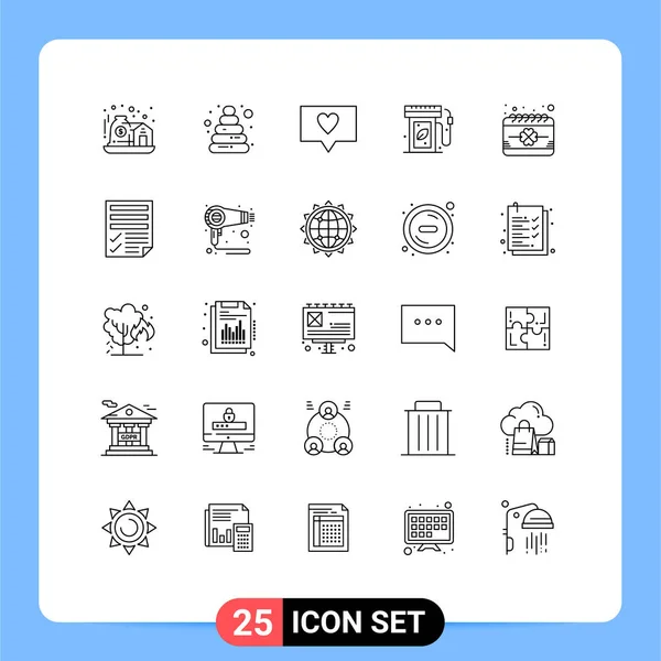 Set Modern Icons Sysymbols Signs Festival Date Love Calendar Energy — Vector de stock