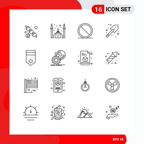 Set Modern Icons Sysymbols Signs Badge Shovel Eid Firefighter Stop — Vector de stock