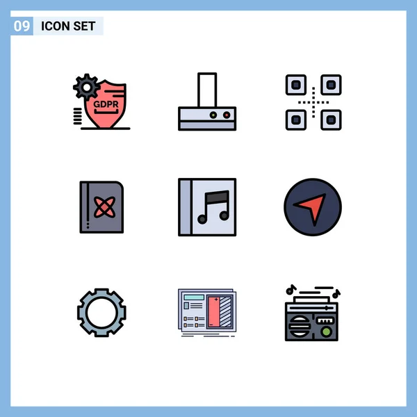 9個のモダンなUiアイコンのセットメディア 物理学 本のための記号編集可能なベクトルデザイン要素 — ストックベクタ