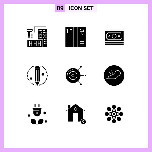 Set Modern Icons Sysymbols Signs Baby Disk Money Computing Pencil — Vector de stock
