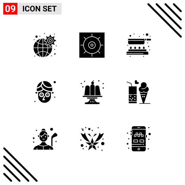 Set Modern Icons Symbols Signs Party Cake Cooking Birthday Facial — Stock Vector