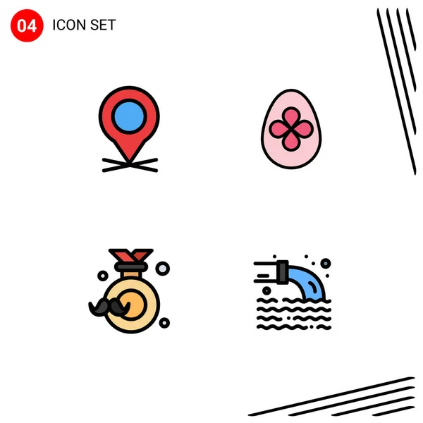 Filledline Flat Color Pack Universal Symbols Location Dad Pin Easter — Image vectorielle